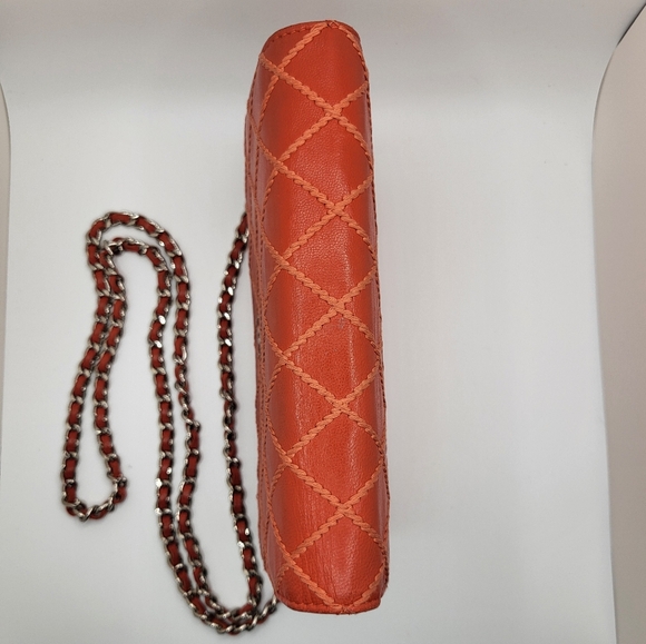 CHANEL RARE Orange Diamond Wild Stitch Lambskin WOC Crossbody - Picture 6 of 13